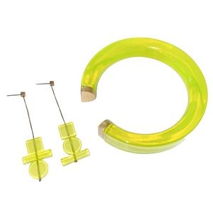 Kate Spade SATURDAY Bright Neon Yellow Lucite Bracelet & Earrings Jewelry Set